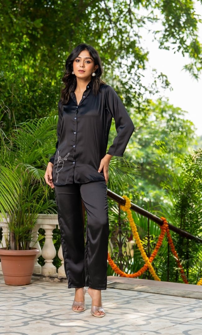 Jet Black Satin Co-ord Set