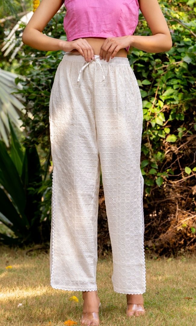 Off White Schiffli Pants