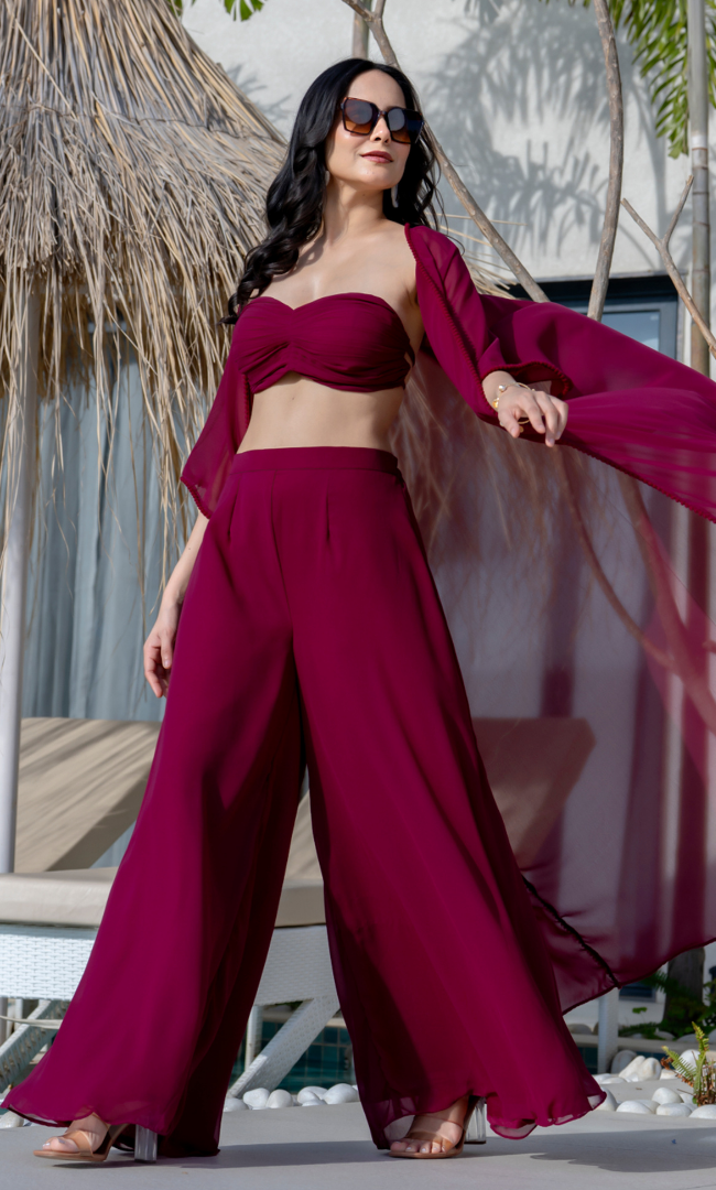Radiance Maroon Cape Set