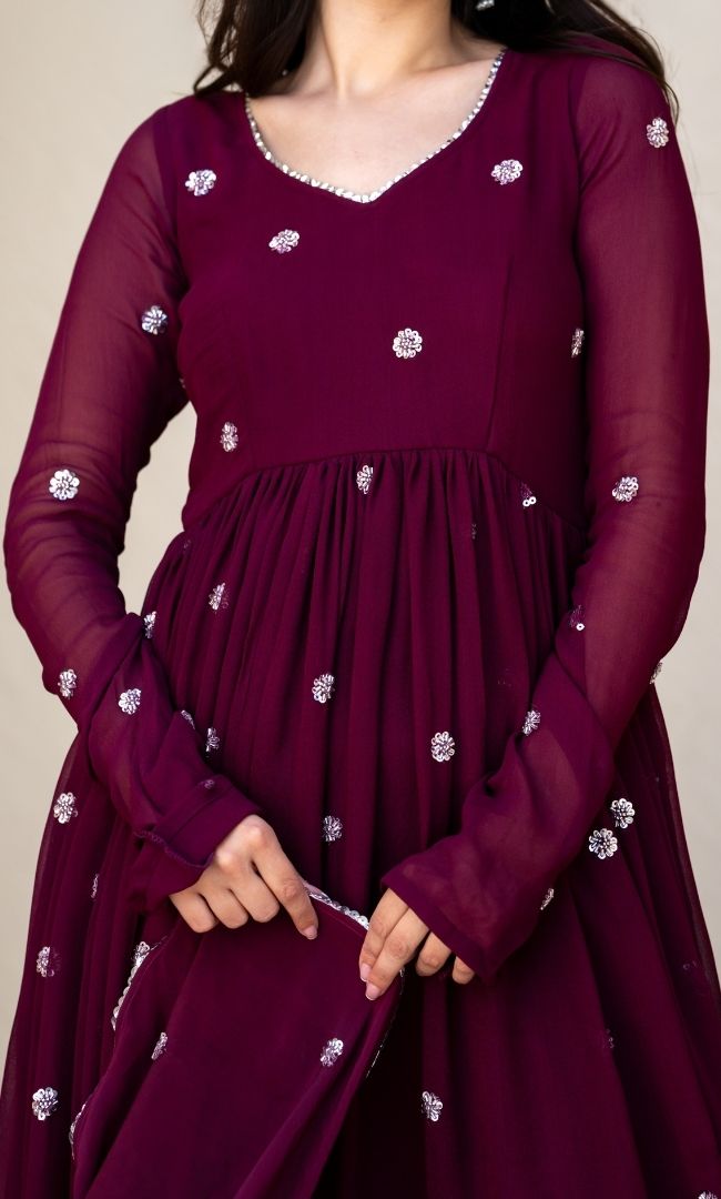 Ayana Maroon Handwork Anarkali Set
