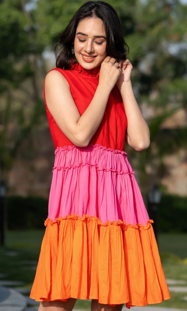 Color Block Halter Neck Dress