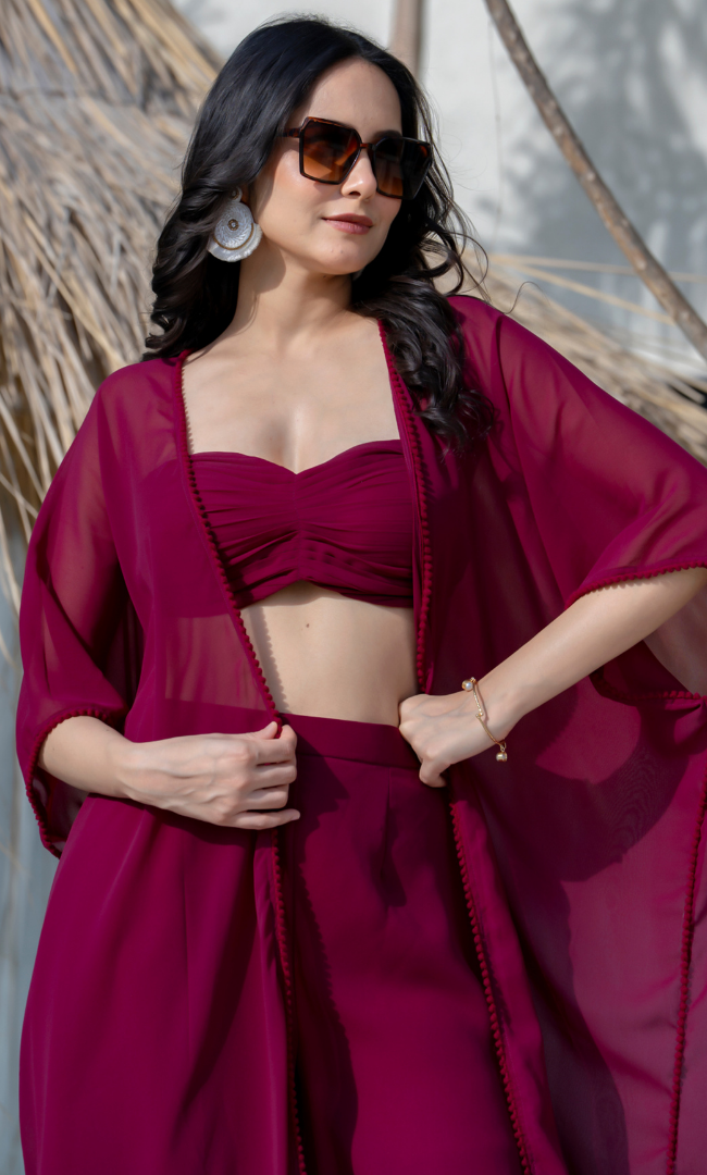 Radiance Maroon Cape Set