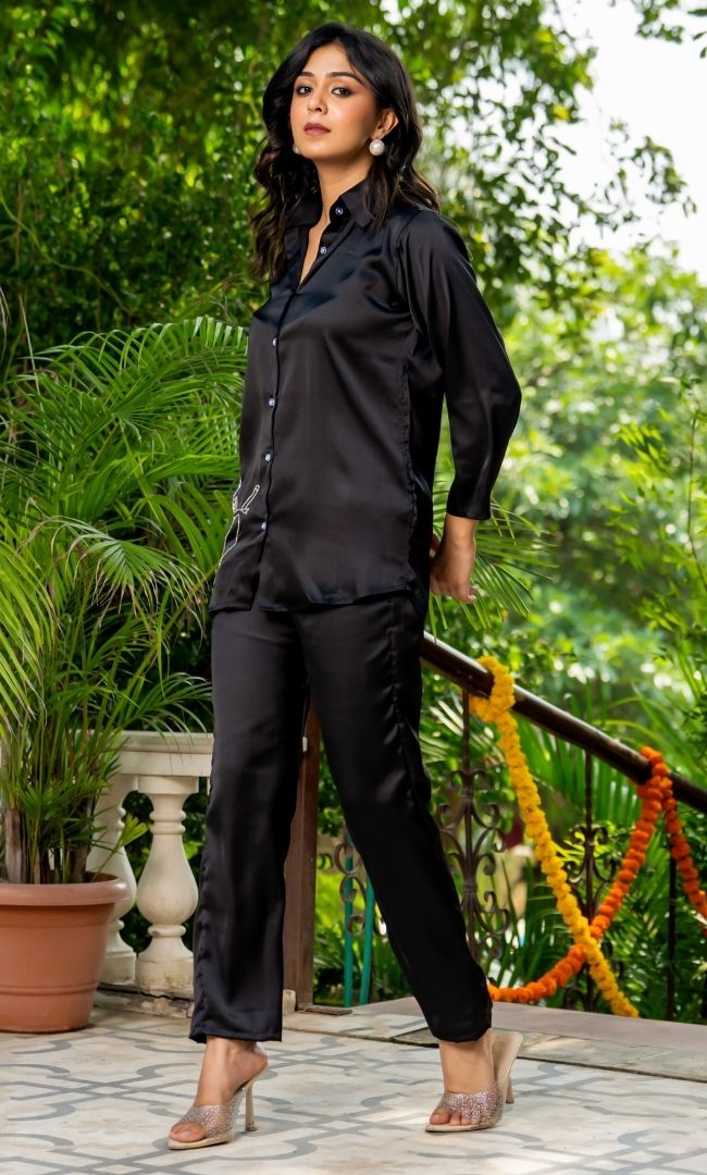 Jet Black Satin Co-ord Set