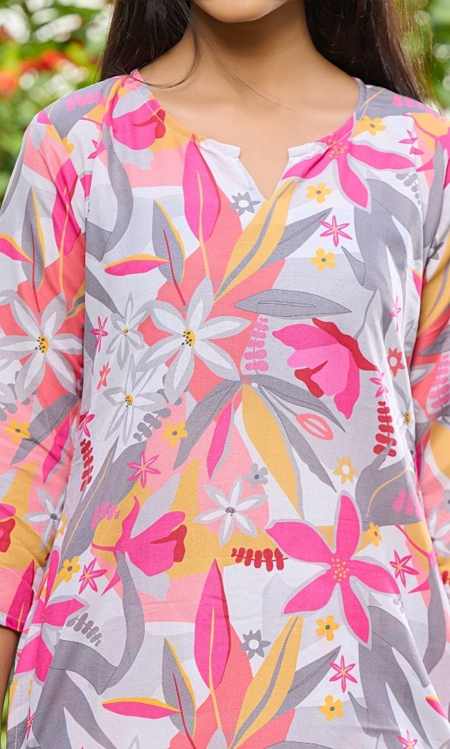 Pink & Grey Printed Rozana Set