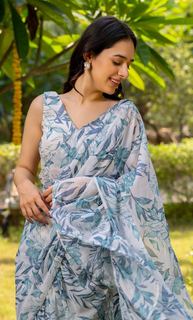 Cloudburst Ruffle Saree