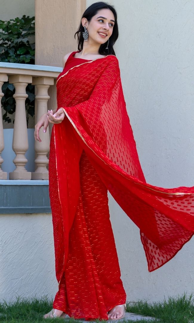 Red Lurex Viscose Saree