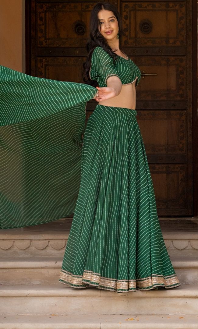 Green Bandhani Lehenga Set