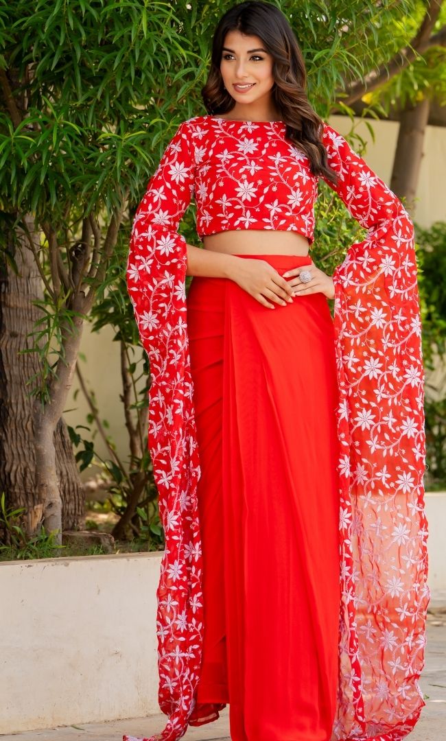 Divine Red Ethnic Skirt Set