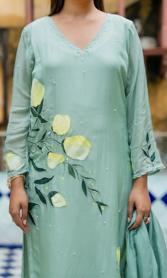 Haya Mint Handpainted Suit Set