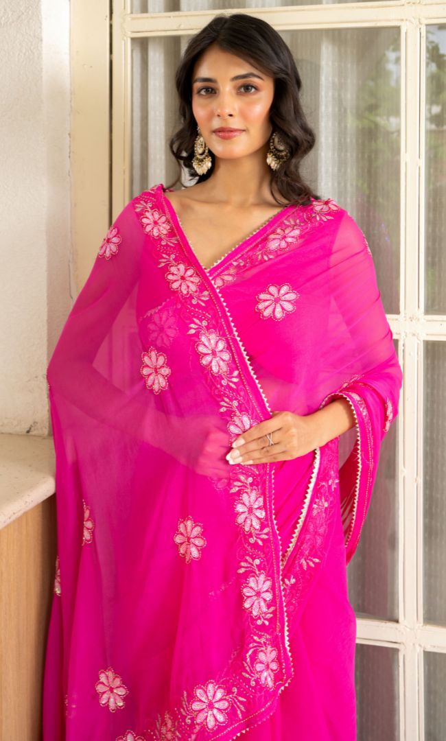 Glittering Pink Shimmer Saree