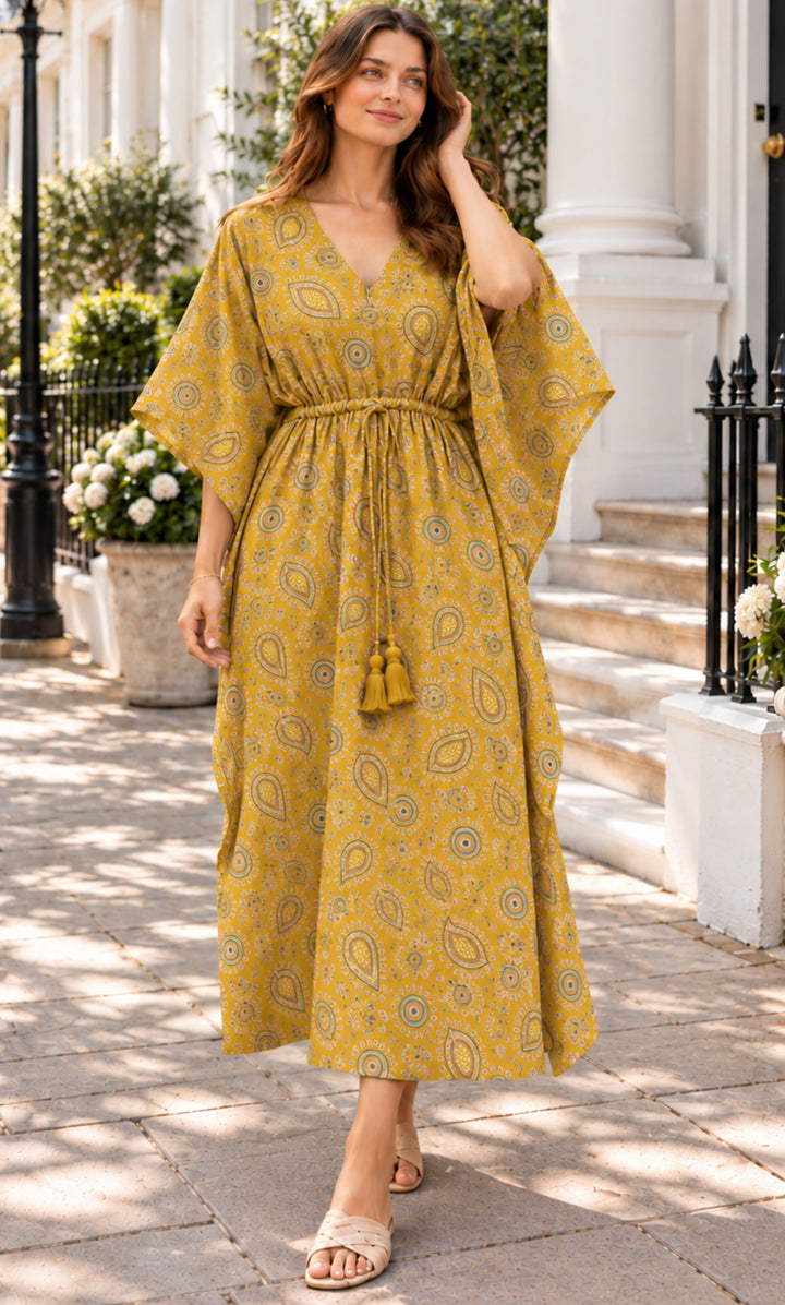 Mustard Mirage Printed Kaftan