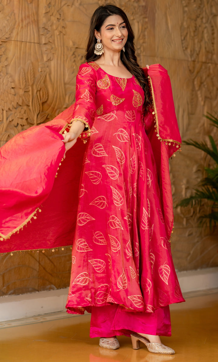 Hayat Rani Pink Brocade Anarkali Set
