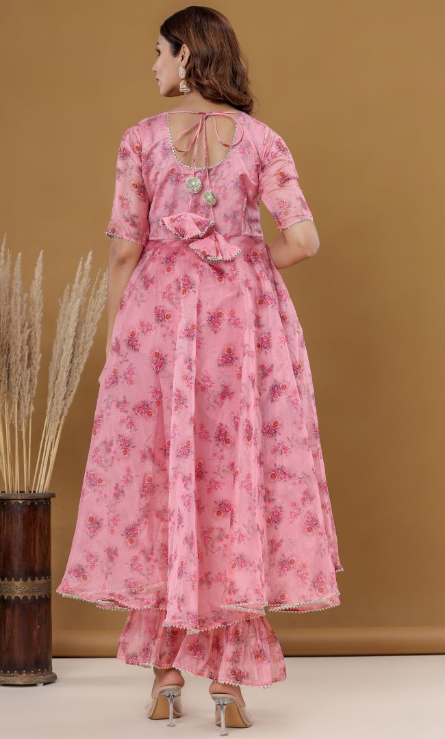 Rose Peach Floral Anarkali Set