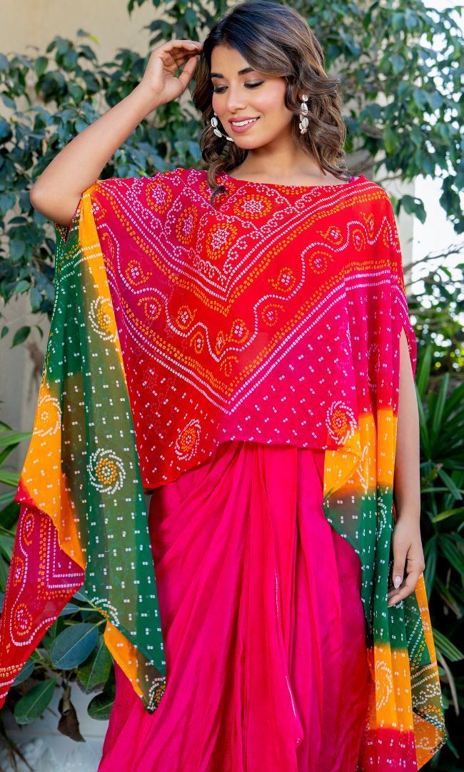 Hot Pink Bandhej Skirt Set