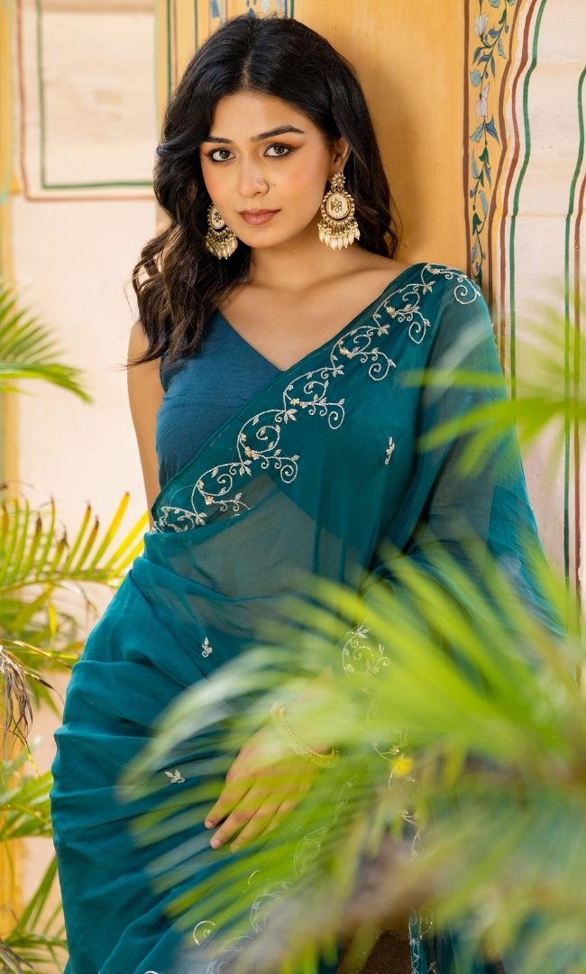 Pansy Blue Organza Saree