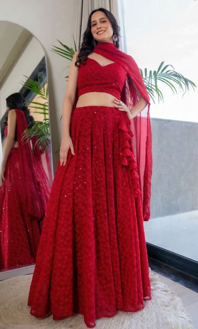 Twilight Red Chikankari Lehenga