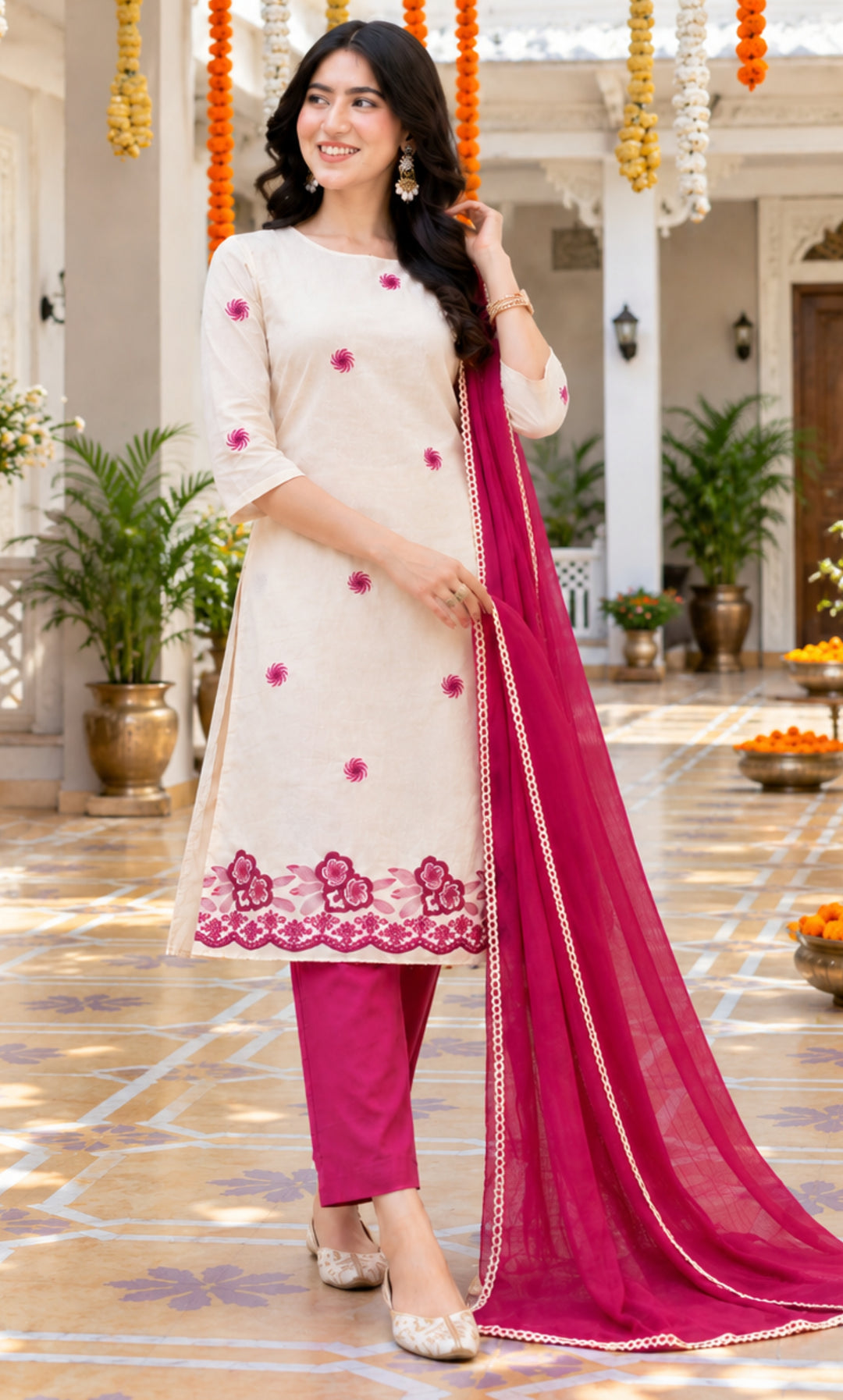 Berry Ivory Cotton Suit Set