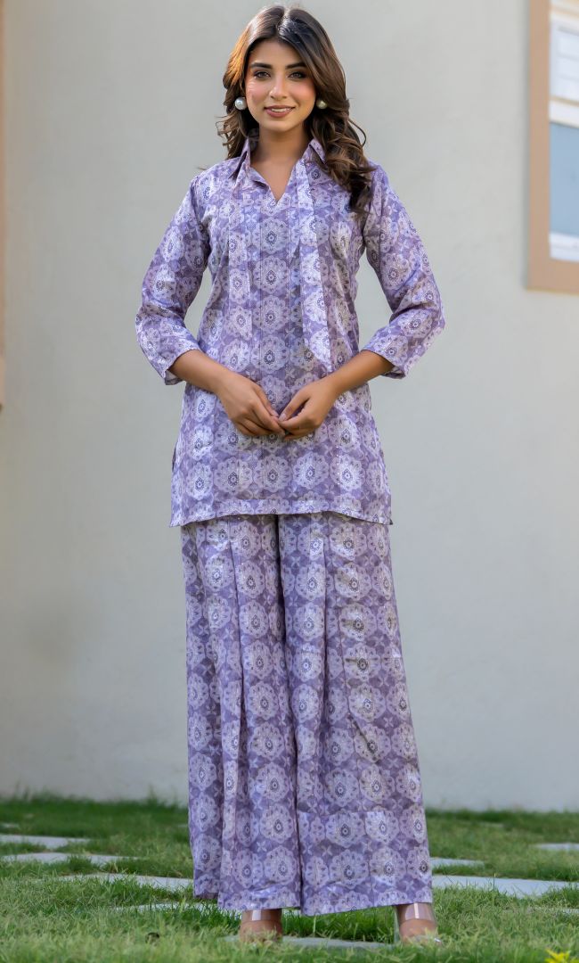 Purple Muslin Printed Co-ord Set