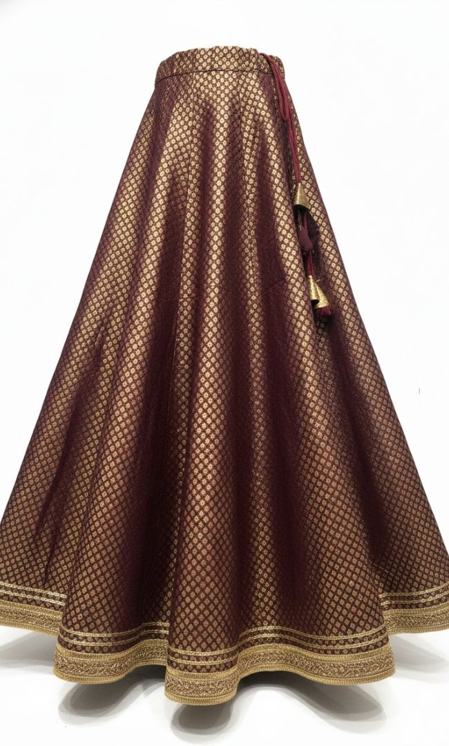 Maroon Banarasi Zari Lace Skirt