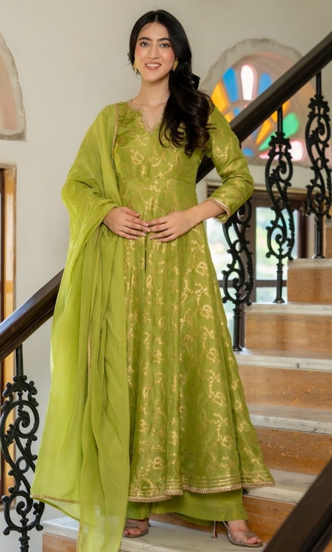 Meher Pista Brocade Anarkali Set