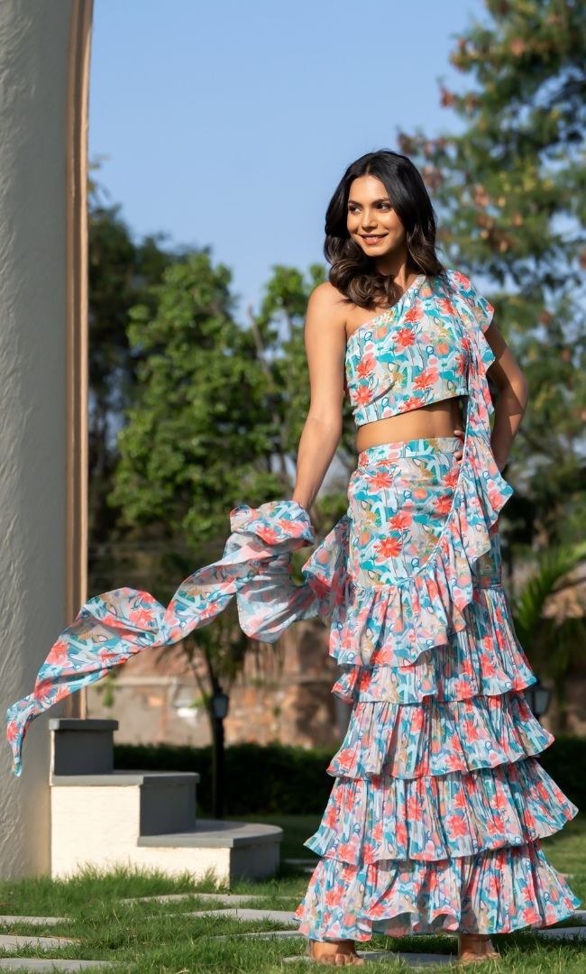 Marine Ruffle Saree
