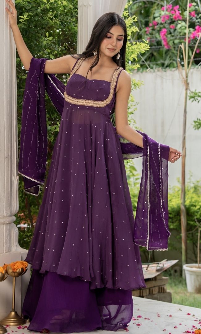 Aarika Purple Organza Anarkali Set