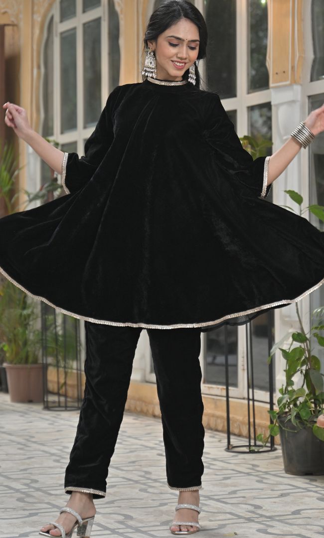 Carbon Black Velvet Co-ord Set