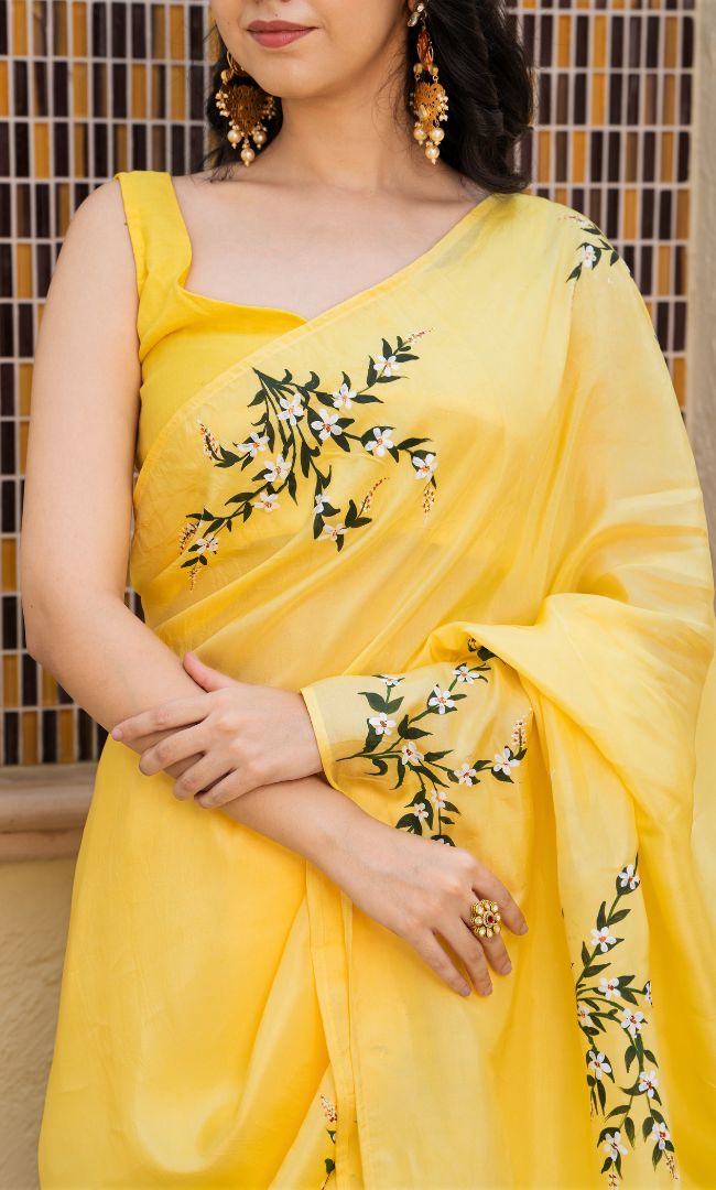 Yellow Handpainted Saree