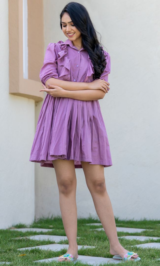 Puce Cotton Mini Dress