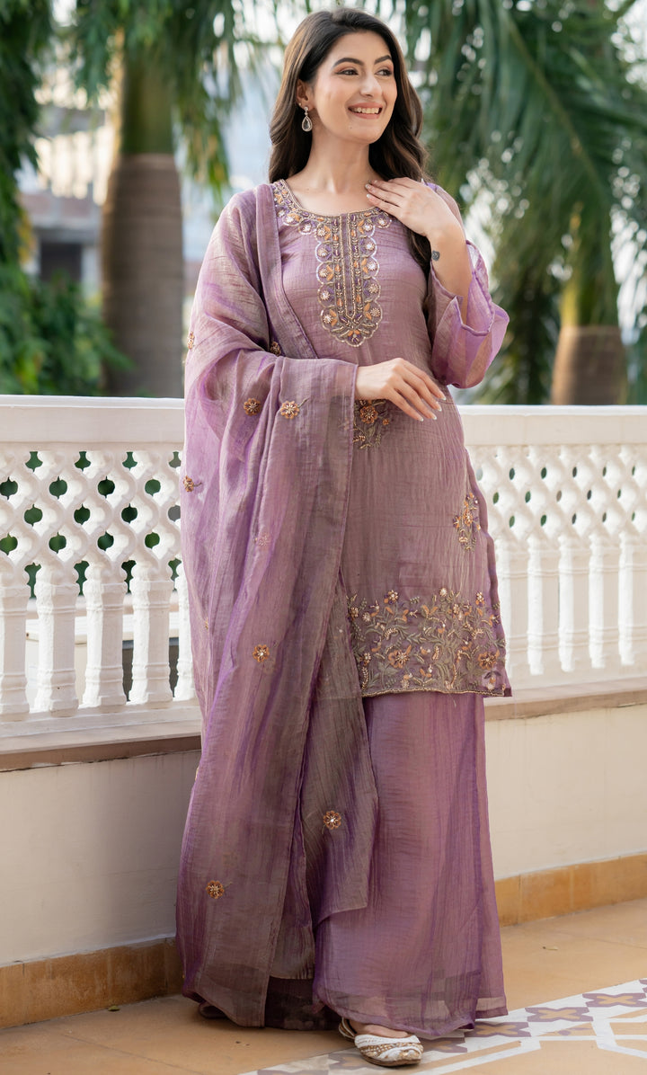 Aveline Purple Embrodiered Suit Set