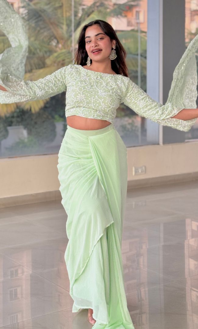 Divine Pastel Green Ethnic Skirt Set