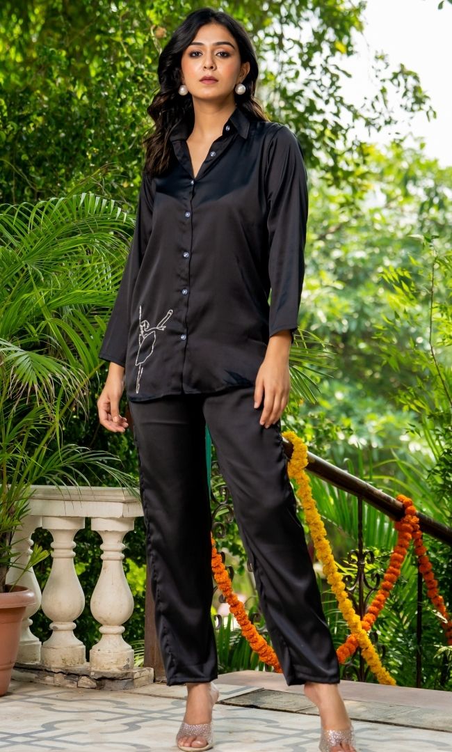 Jet Black Satin Co-ord Set