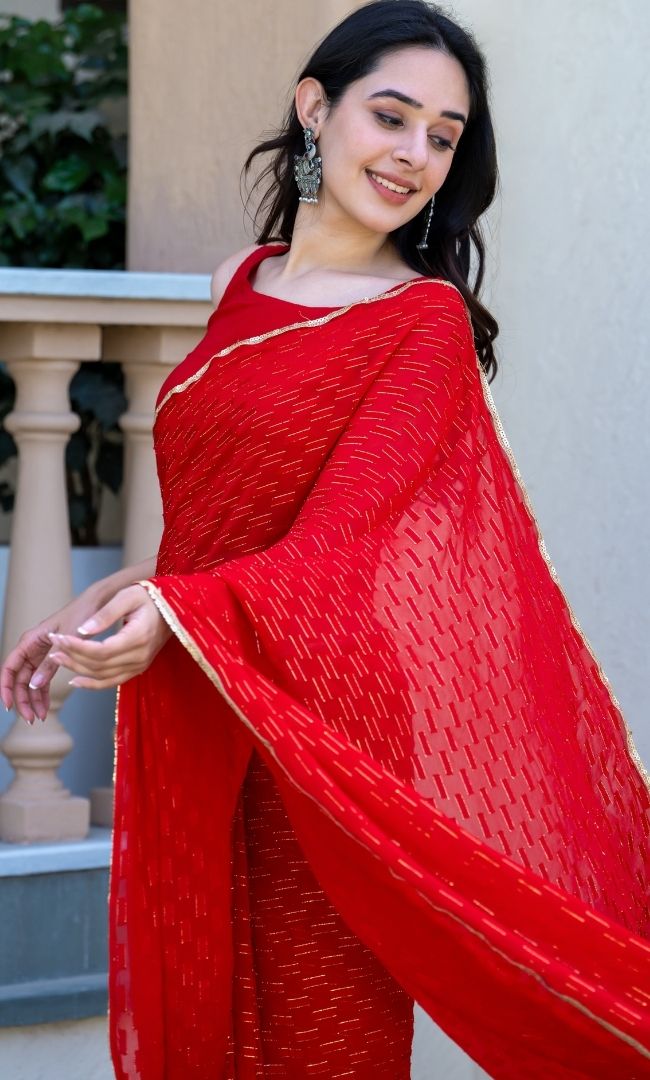 Red Lurex Viscose Saree