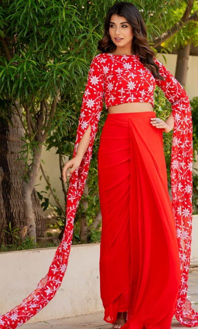 Divine Red Ethnic Skirt Set