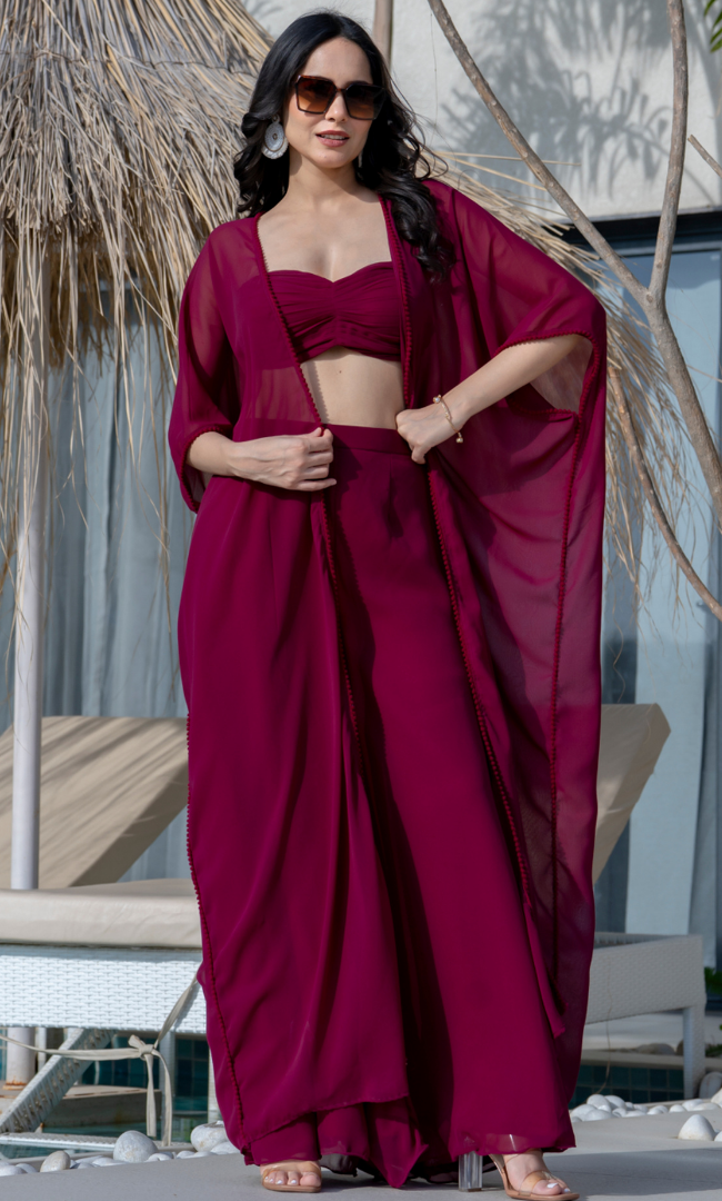 Radiance Maroon Cape Set