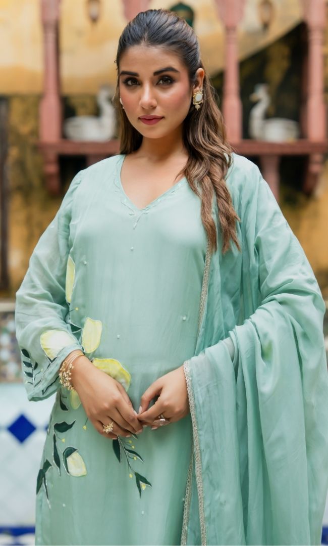 Haya Mint Handpainted Suit Set