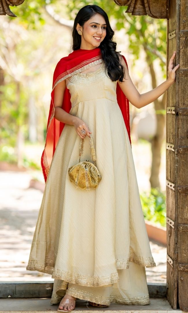 Naaz Ivory Tissue Anarkali Set