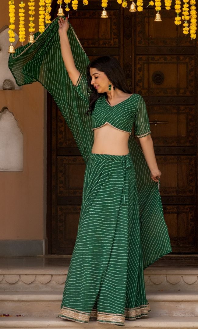 Green Bandhani Lehenga Set