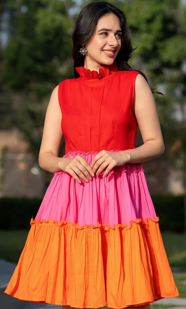 Color Block Halter Neck Dress