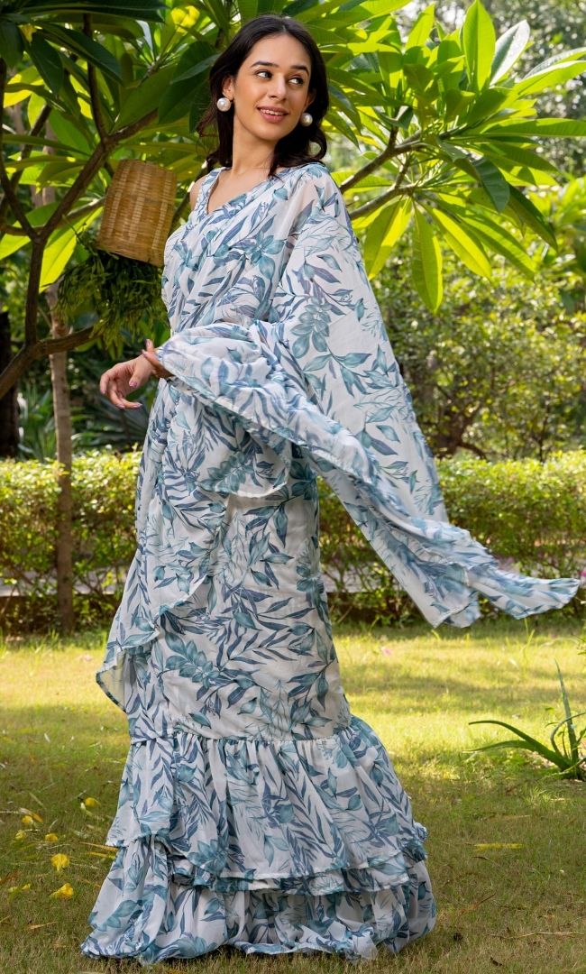Cloudburst Ruffle Saree