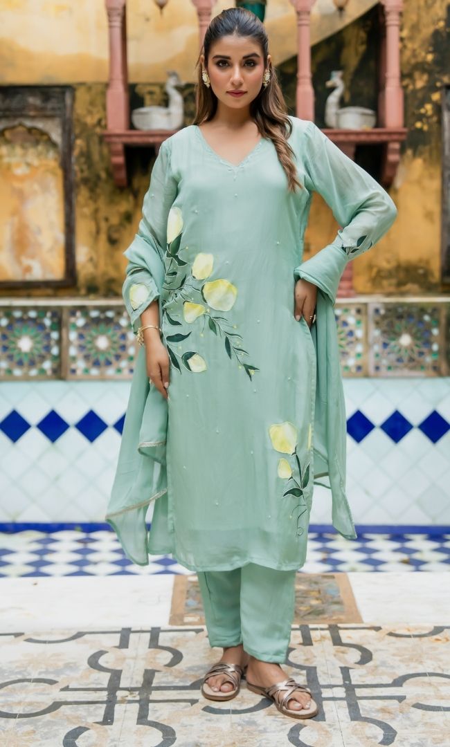 Haya Mint Handpainted Suit Set