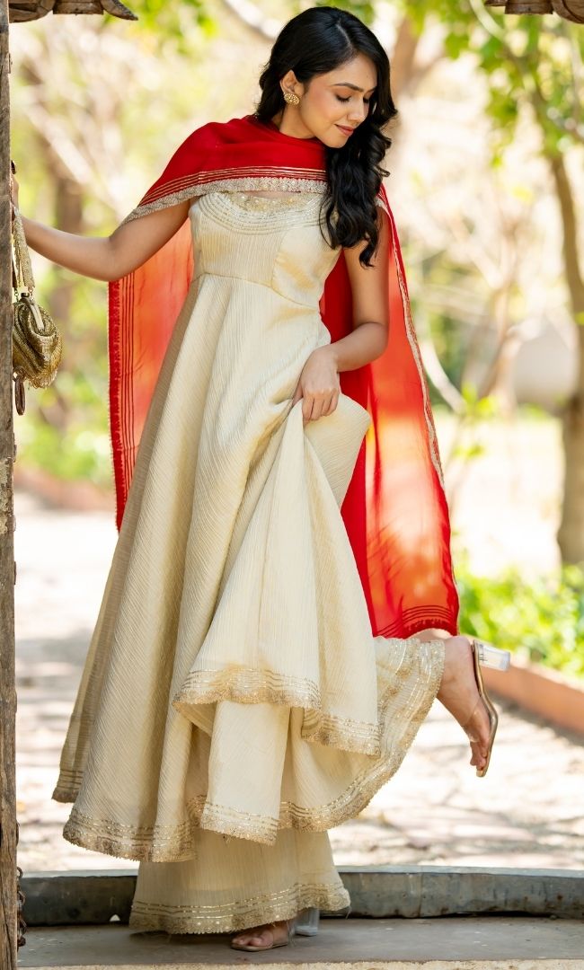 Naaz Ivory Tissue Anarkali Set