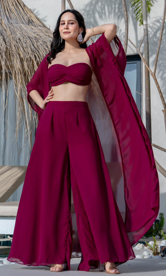 Radiance Maroon Cape Set