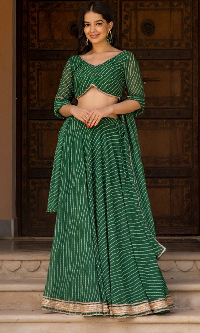 Green Bandhani Lehenga Set