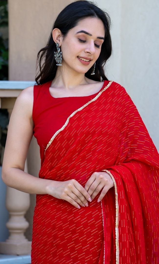 Red Lurex Viscose Saree