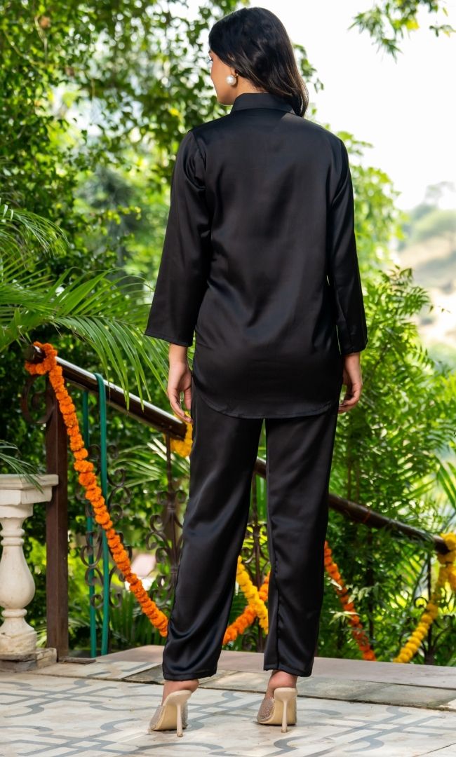 Jet Black Satin Co-ord Set