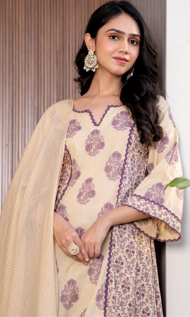 Hazelnut Cotton Block Print Suit Set