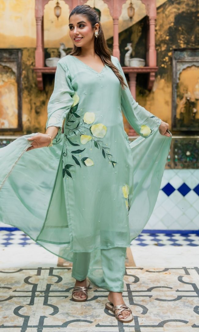 Haya Mint Handpainted Suit Set