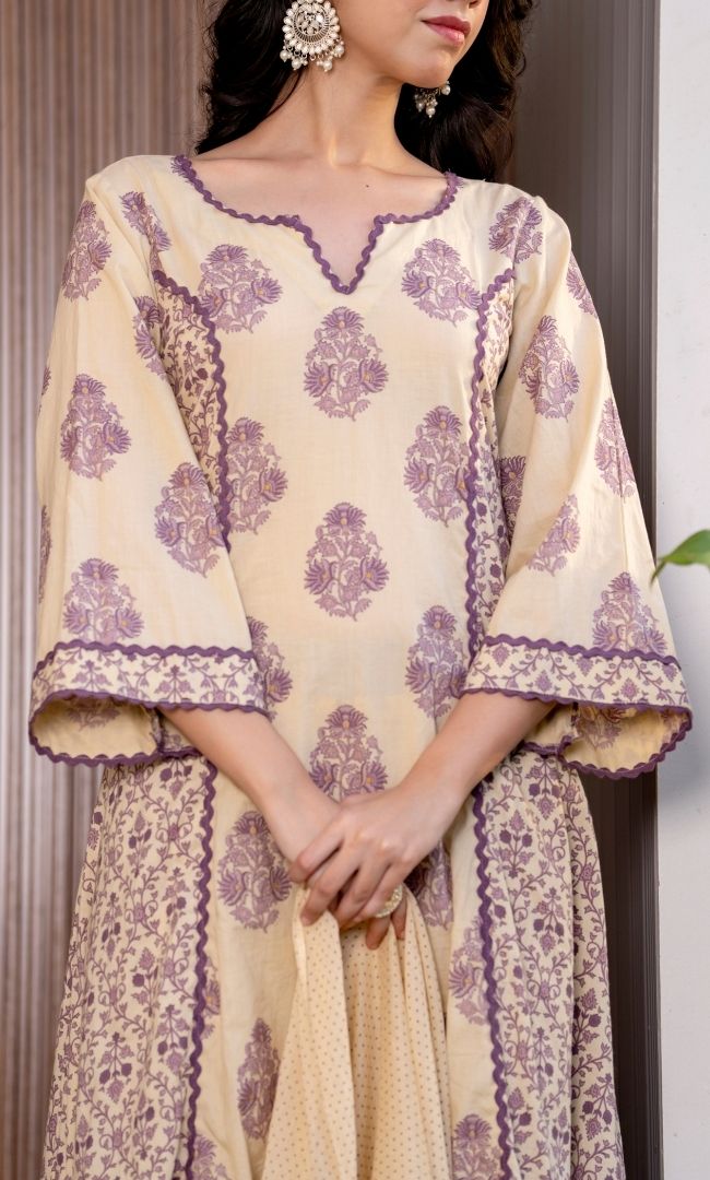 Hazelnut Cotton Block Print Suit Set