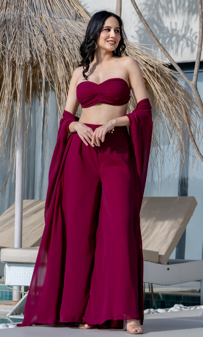 Radiance Maroon Cape Set
